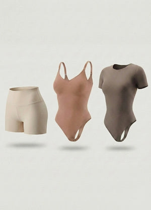 Kit de Navidad Salome | Body Manga Corta, Body Tiras Finas y Short Moldeador