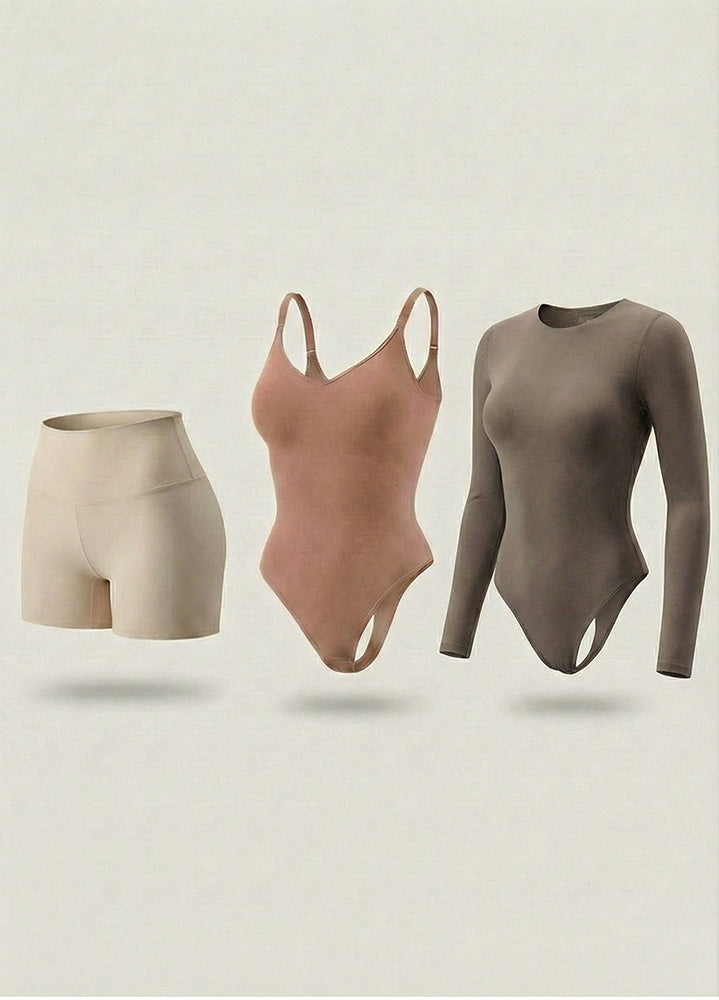 Kit de Navidad Salome | Body Manga Larga, Body Tiras Finas y Short Moldeador