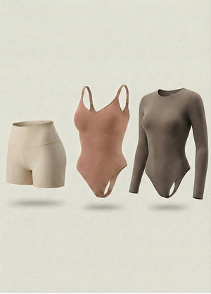 Kit de Navidad Salome | Body Manga Larga, Body Tiras Finas y Short Moldeador