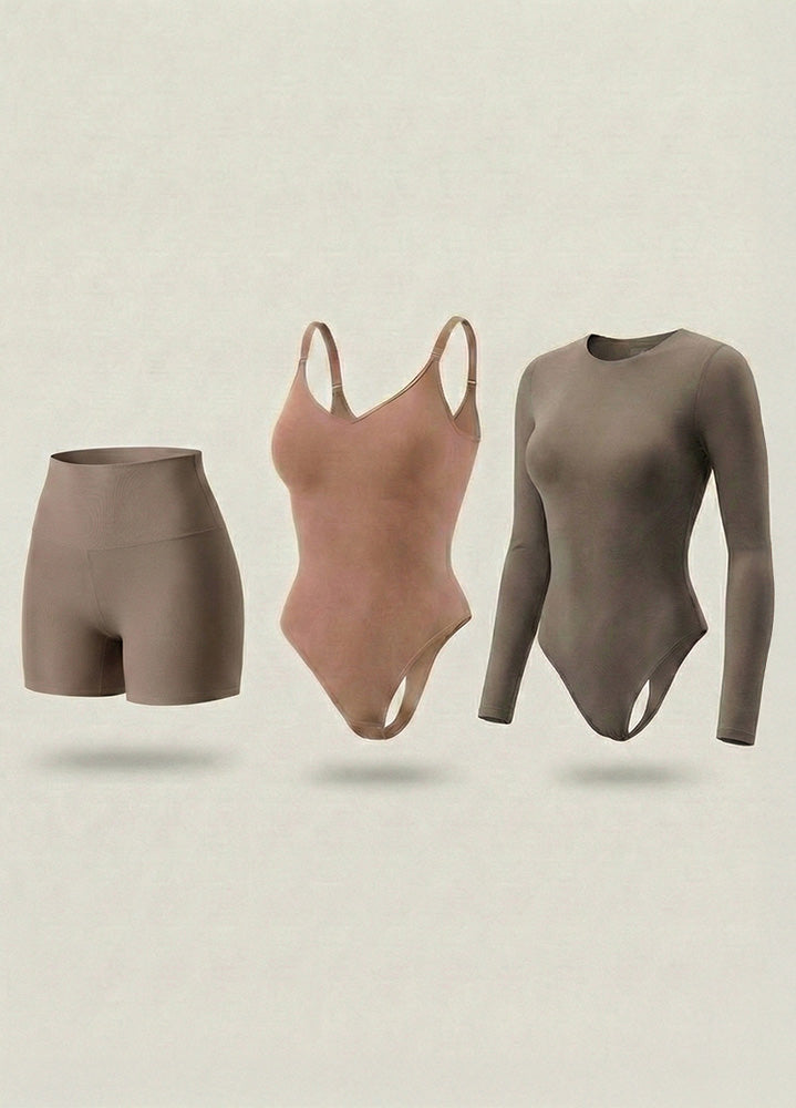 Kit de Navidad Salome | Body Manga Larga, Body Tiras Finas y Short Moldeador