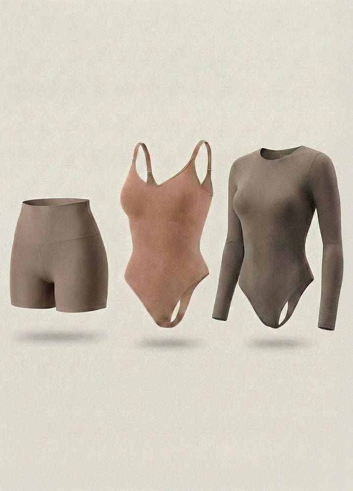 Kit de Navidad Salome | Body Manga Larga, Body Tiras Finas y Short Moldeador