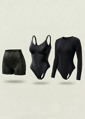 Kit de Navidad Salome | Body Manga Larga, Body Tiras Finas y Short Moldeador