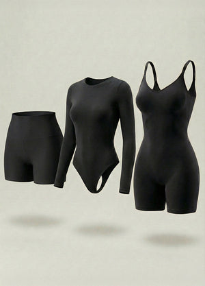 Kit de Navidad Salome | Body Manga Larga, Body a Media Pierna y Short Moldeador