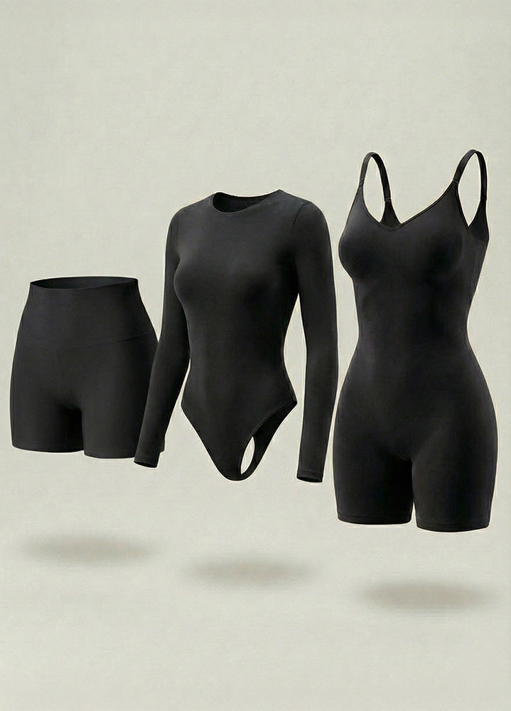 Kit de Navidad Salome | Body Manga Larga, Body a Media Pierna y Short Moldeador