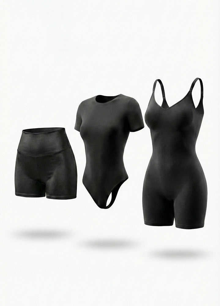 Kit de Navidad Salome | Body Manga Corta, Body a Media Pierna y Short Moldeador