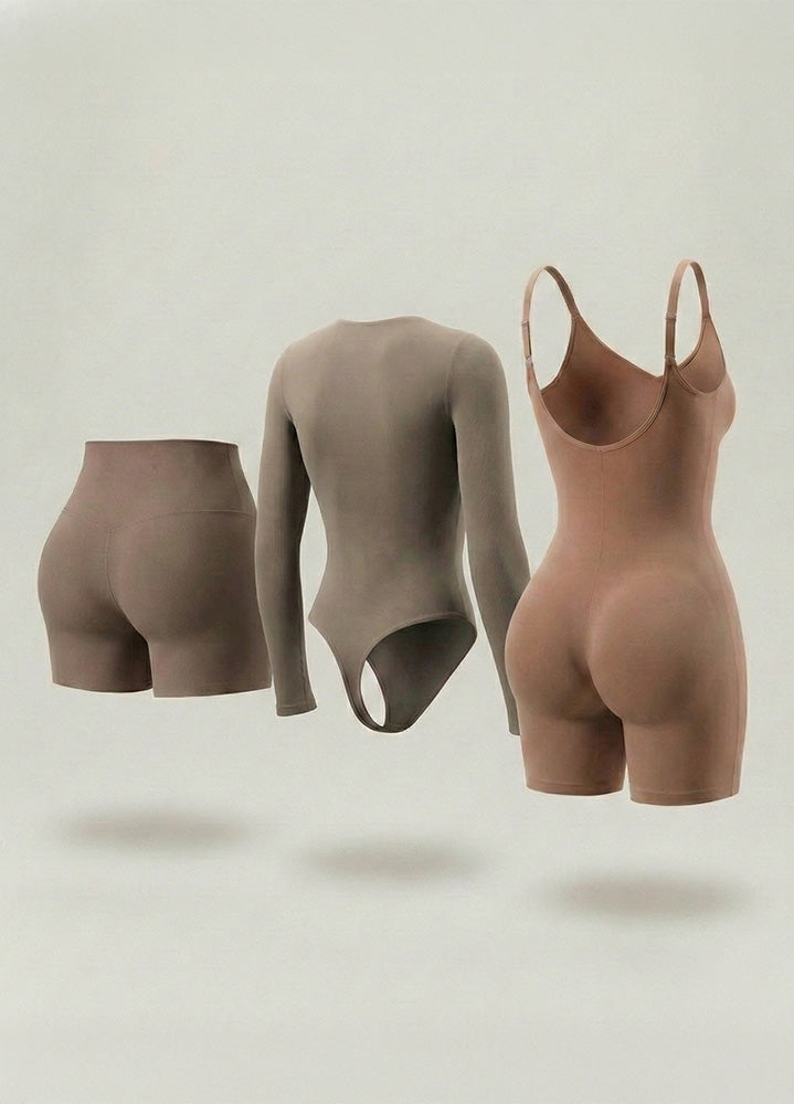 Kit de Navidad Salome | Body Manga Larga, Body a Media Pierna y Short Moldeador