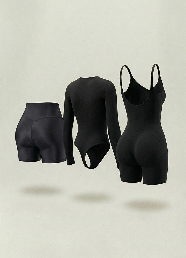 Kit de Navidad Salome | Body Manga Larga, Body a Media Pierna y Short Moldeador