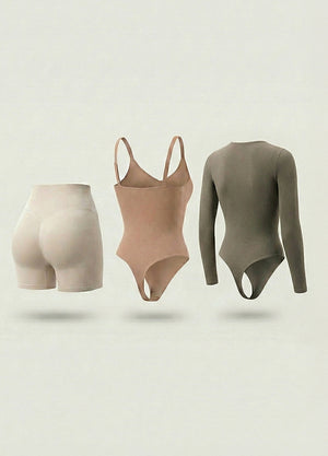 Kit de Navidad Salome | Body Manga Larga, Body Tiras Finas y Short Moldeador