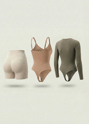 Kit de Navidad Salome | Body Manga Larga, Body Tiras Finas y Short Moldeador