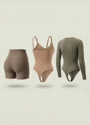 Kit de Navidad Salome | Body Manga Larga, Body Tiras Finas y Short Moldeador