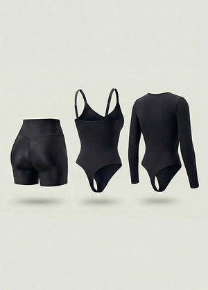 Kit de Navidad Salome | Body Manga Larga, Body Tiras Finas y Short Moldeador