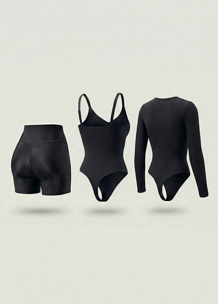 Kit de Navidad Salome | Body Manga Larga, Body Tiras Finas y Short Moldeador