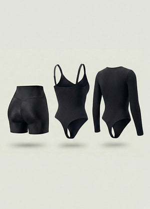 Kit de Navidad Salome | Body Manga Larga, Body Tiras Finas y Short Moldeador