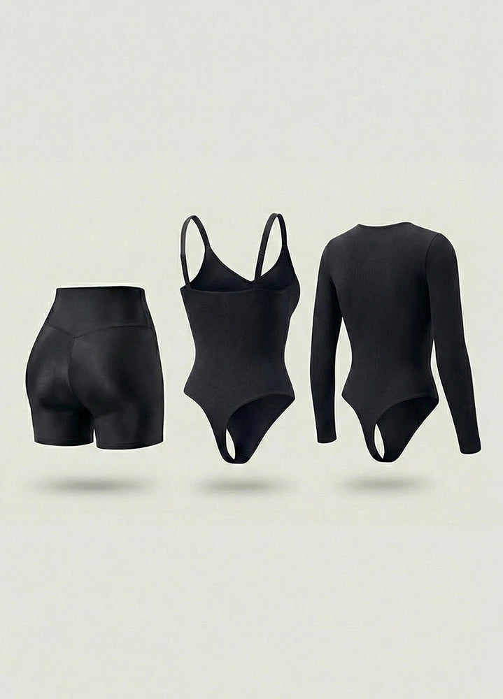 Kit de Navidad Salome | Body Manga Larga, Body Tiras Finas y Short Moldeador